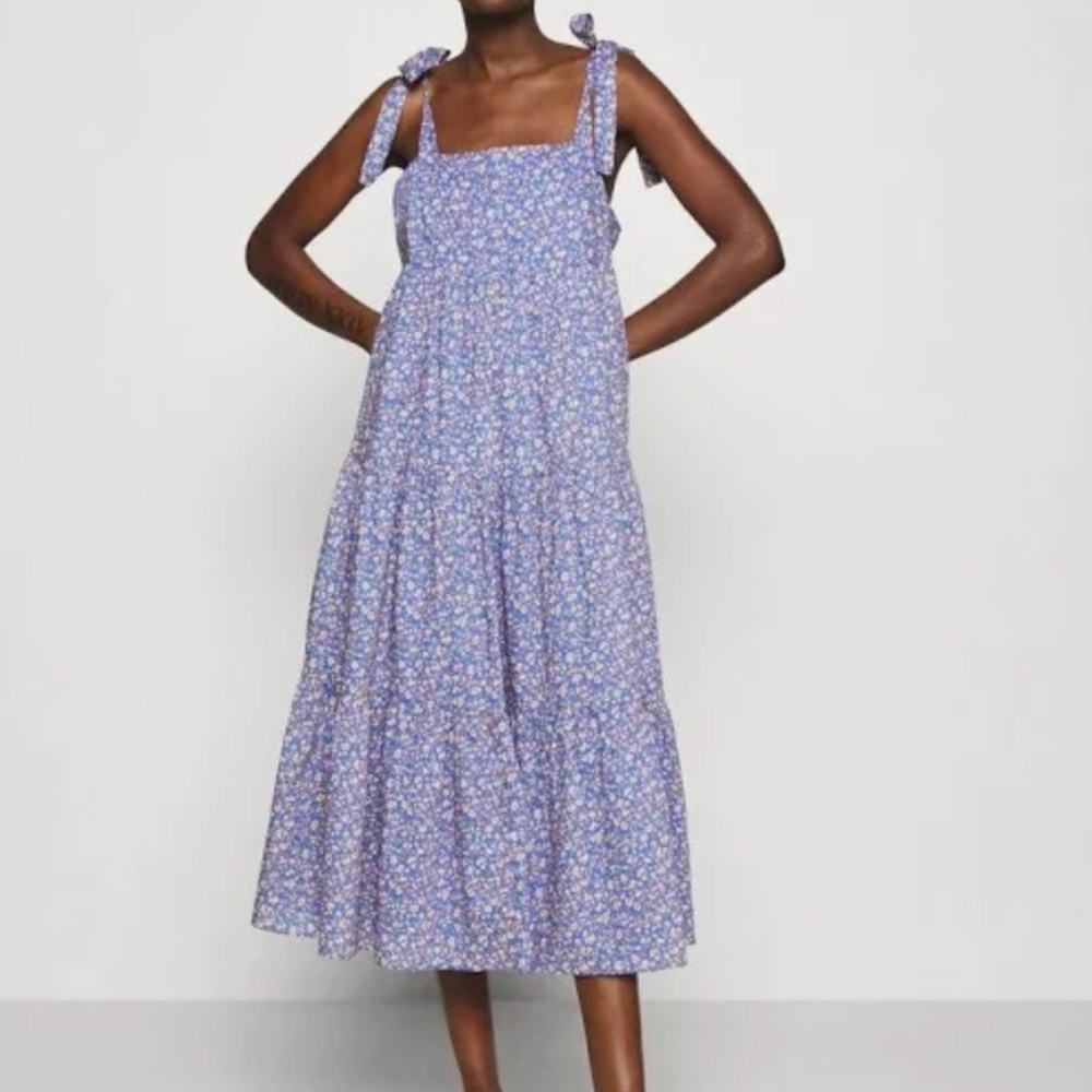 Madewell Tiered Midi Dress with tie straps
